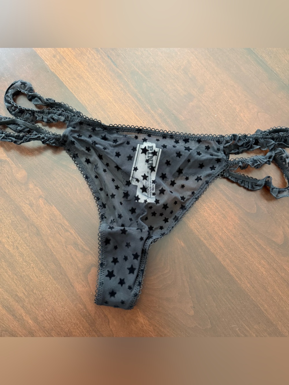 PINK Victoria's Secret Star Mesh Ruffle Side Thong medium